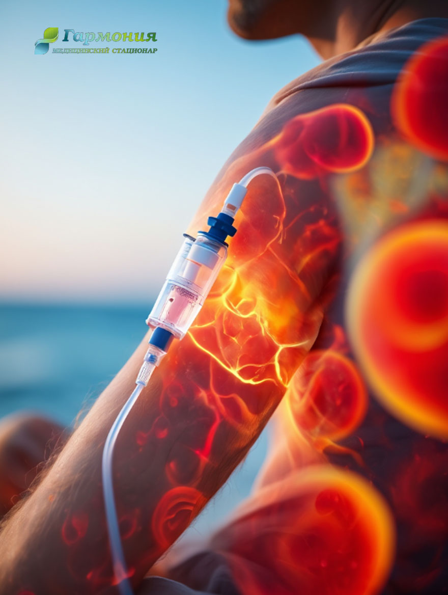 Художественное представление обновления человека: плечо с капельницей