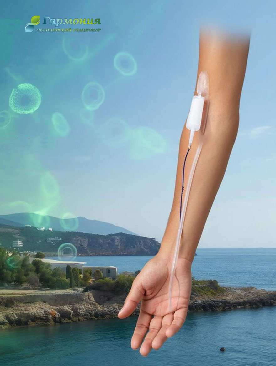 Художественное представление обновления человека: рука с капельницей